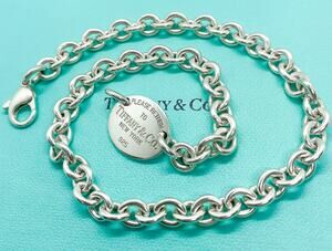Return to Tiffany & Co Sterling Silver Oval Tag Choker Pendant Necklace 15"